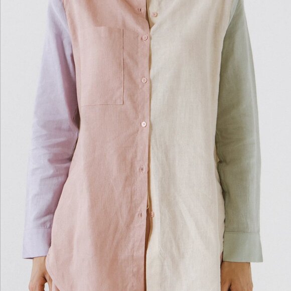 Grey Lab 100% Linen Colorblock Shirt - Picture 1 of 4